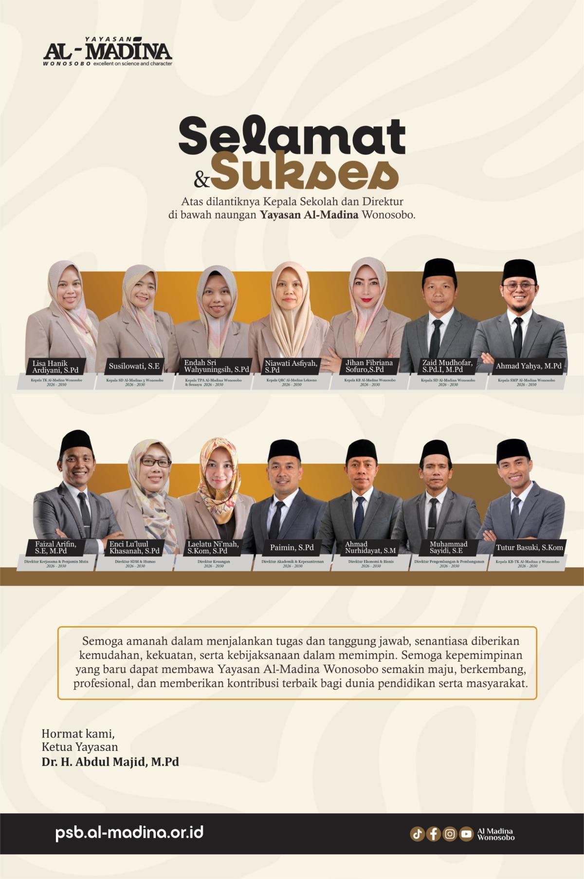 Pelantikan Kepala Sekolah dan Direktur di Lingkungan Yayasan Al Madina Wonosobo